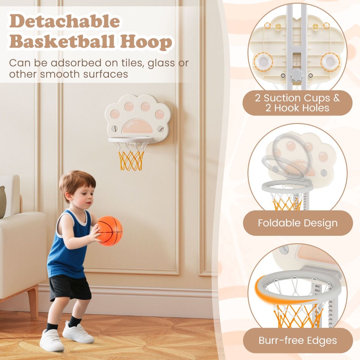 Coast 3-in-1-Basketballkorb und Aktivitätszentrum – Höhenverstellbar – Für drinnen und draußen – Grau und Weiß