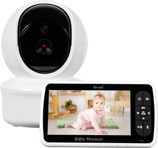Saaf Babyphone - Inkl. Kamera und Monitor - Steuerbar/neigbar - Sprechfunktion - 5" Bildschirm