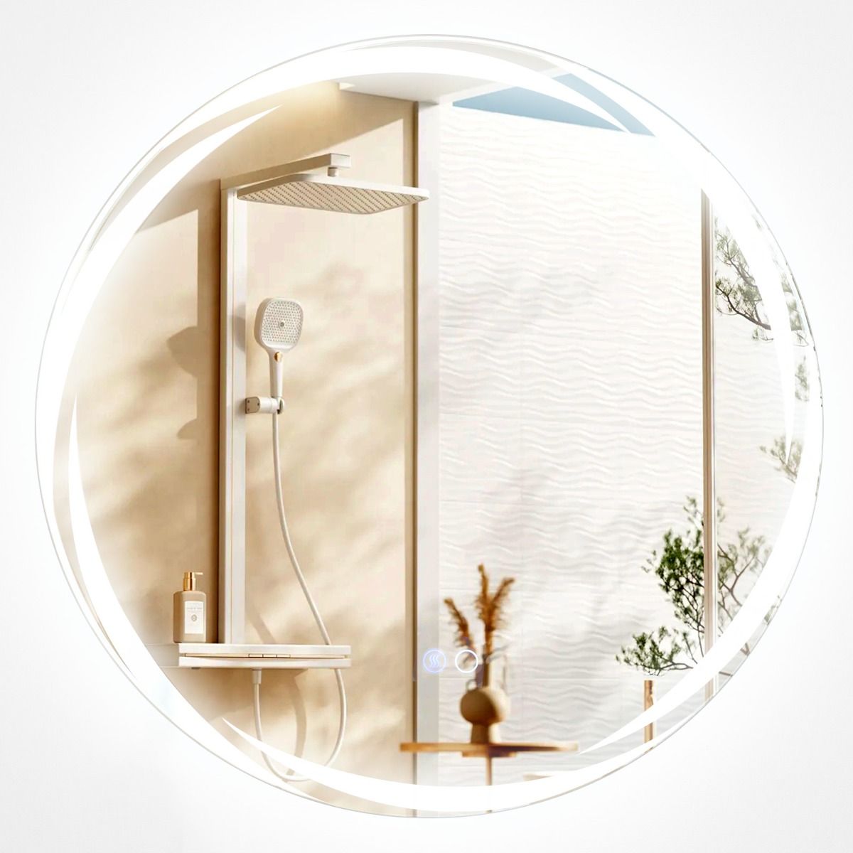 Coast 60x60 cm LED-Badezimmerspiegel Rund Silber mit dimmbarer 3-Farben-Beleuchtung, Anti-Beschlag und Memory-Funktion