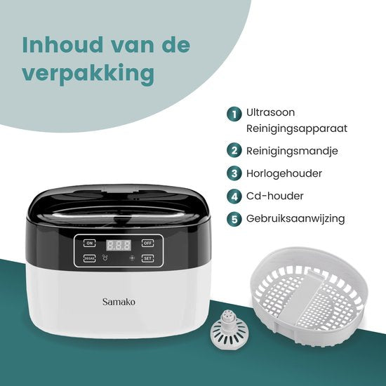 Samako Professioneller Ultraschallreiniger - Reinigungsgerät - Ultraschallbad - Brillen - Schmuck - Uhr - Make-up Pinsel - 750 ml