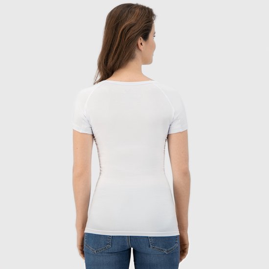 Anti Sweat Shirt - Fibershirts® - Eingenähte Achselpads - Unterhemd - Weiß - Rundhalsausschnitt - Damen - Größe XS