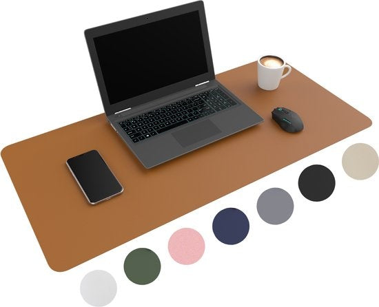 WURK Professional Schreibtischunterlage Kunstleder - Schreibtisch-Organizer - Schreibtischzubehör - Mauspad XXL- Inklusive Kabelclip - 80x40 - Cognacbraun