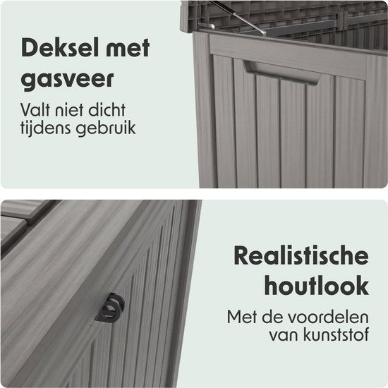 LifeGoods Aufbewahrungsbox - 570L - Kissenbox - Wasserdicht - Garten-Kissenbox - Rostfrei - Gartenbox - 137.5x66.5x72.8 cm - Grau