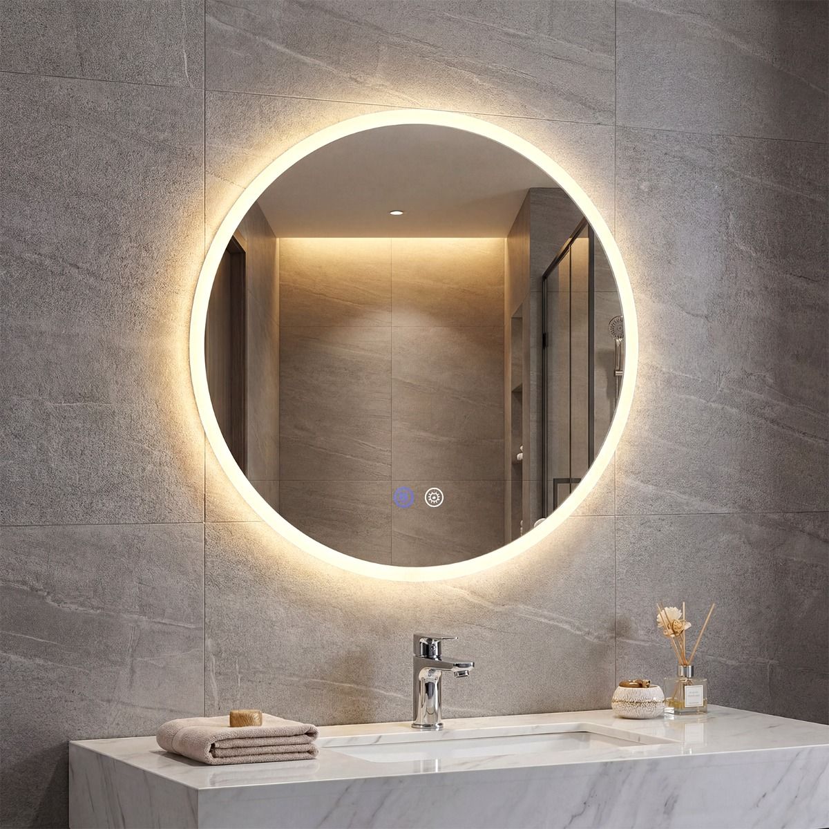 Coast Ronde LED-Badezimmerspiegel – Kosmetikspiegel mit Hintergrundbeleuchtung – 3 Lichtfarben – 60 cm – Silber