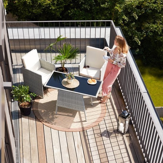 tectake - Geflechtsitzgruppe für 2 Personen, platzsparende Outdoor-Möbel, 2 Sessel und 1 Tisch, ideales Balkon-Lounge-Set, Gartenmöbel, Terrassenmöbel wetterfest - schwarz - Poly-Rattan