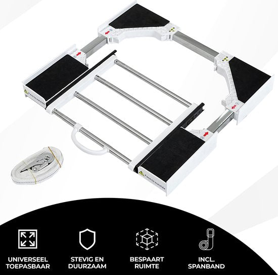 Vonia Spacer Waschtrockner - Stapelset Waschtrockner - Universal - Verstellbar - Ausziehbarer Handtuchhalter - Weiß