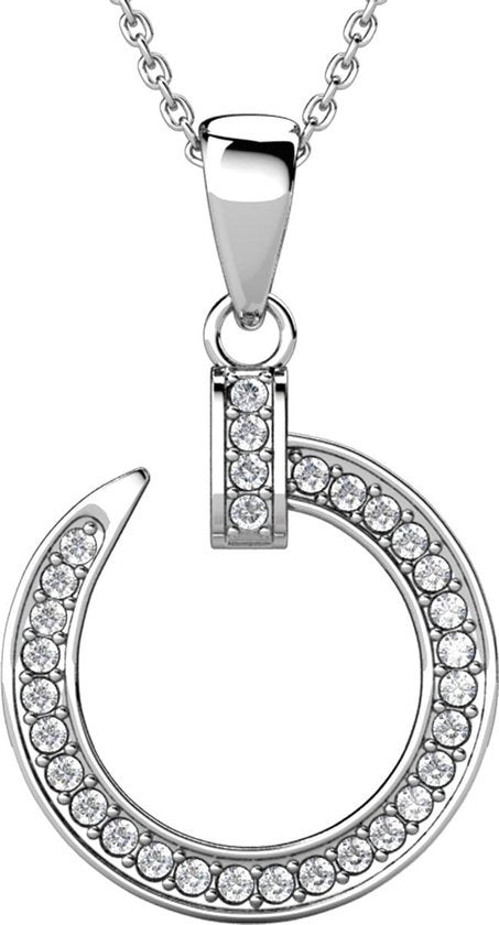 Yolora Damen-Halskette mit rundem Anhänger - Kalpa Camaka Kristalle - Silber - 18K Weißgold vergoldet - Damen-Halskette Silber - Schmuck - Halskette - Luxuriöse Geschenkbox - Geschenkbox - Geschenkbox - Schöne Geschenkverpackung