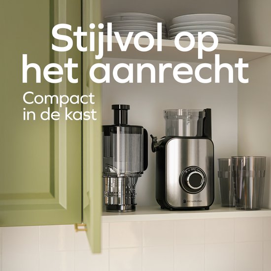 KitchenBrothers Slowjuicer - Vertikal - Entsafter - Gemüse- und Obstpresse - 126 mm - 750 ml - Schwarz