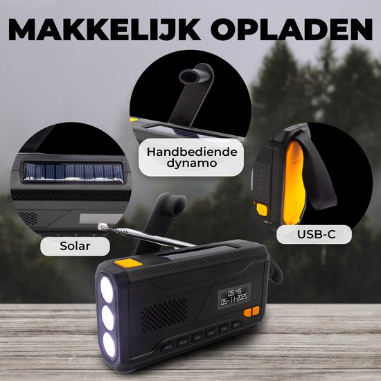 Denver Notfallradio - Solarstrombank - DAB & FM Radio - Notfallset - Taschenlampe - Aufziehbar - SOS Licht - Solarstrombank - SCD2033