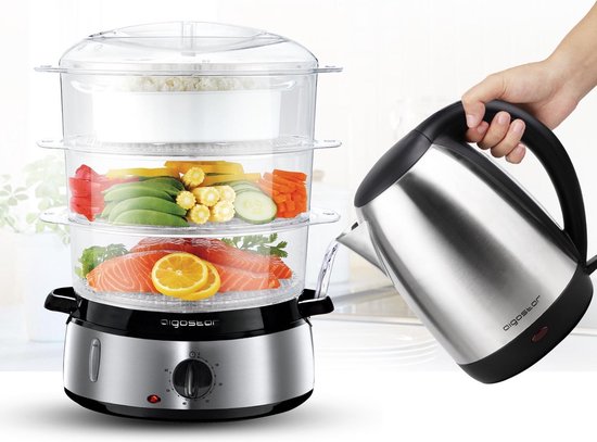 Aigostar Fitfoodie 30INA – Dampfgarer 9 l – mit Timer – 800 W – 3 Ebenen – Edelstahl