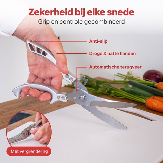 AoraKitchen Fleischschere - Küchenschere aus Edelstahl - für Fleisch, Fisch, Huhn & Knochen - Kräuterschere - spülmaschinenfest - inkl. Deckel