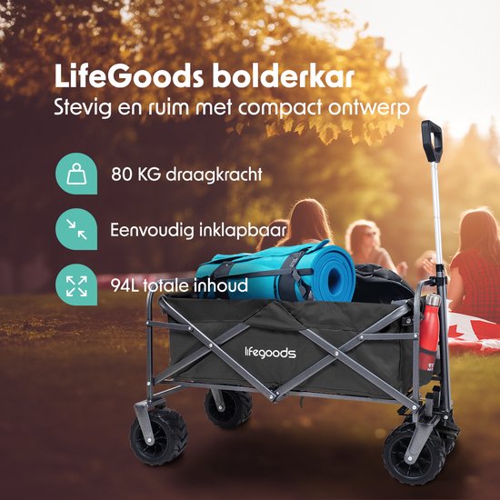 LifeGoods Wagon - faltbar - 80KG Tragfähigkeit - 94L - waschbares Polyester - Schwarz