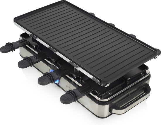 Princess Gourmet-Set 162645 – Raclette für 8 Personen – Einstellbarer Thermostat – 1400 W – 2 Meter langes Kabel – Wendbare Bratplatte – 8 Pfännchen – Edelstahl