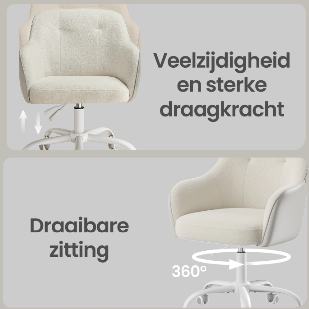 Ochama Bürostuhl Sherpa Stoff – Cappuccino-Beige – Höhenverstellbar 78–88 cm