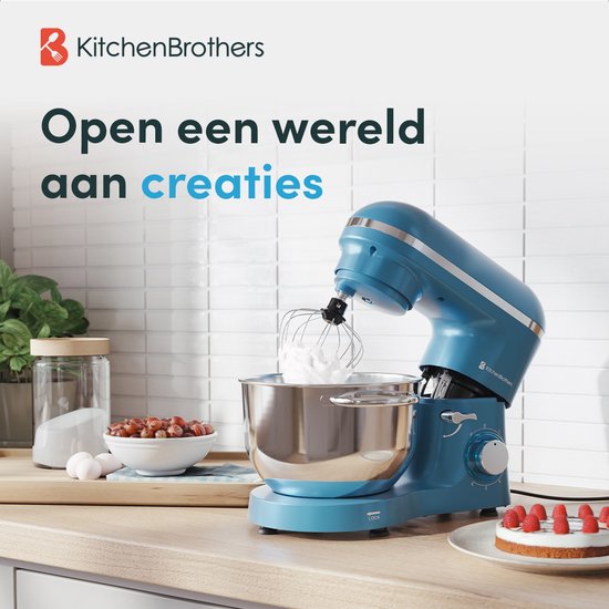 KitchenBrothers Küchenmaschine - Küchenroboter - 6.2L - Mixer mit Rührschüssel - Küchenmixer - 2000W - Pastellblau