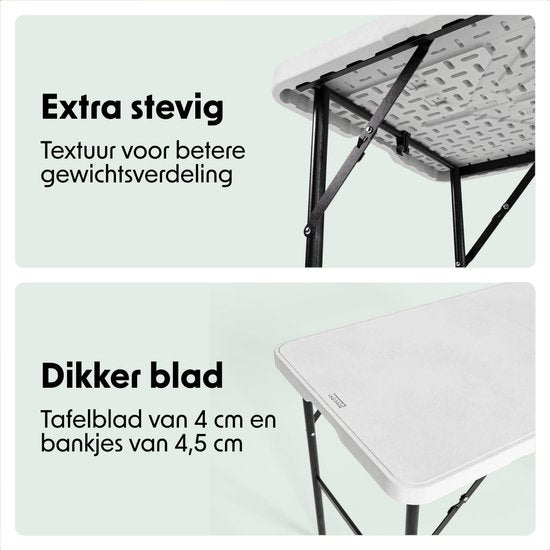 LifeGoods Zusammenklappbares Picknick-Set - 124cm x 61.5cm - Gartentisch mit 2 Bänken - Wetterfest - Campingtisch - Biertisch zusammenklappbar - Für Innen und Außen - Für 4 bis 6 Personen - Weiß
