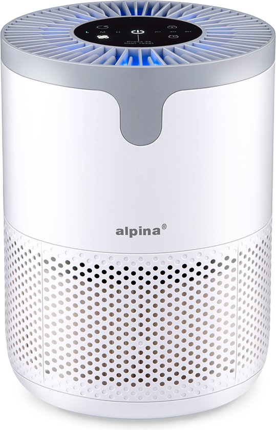 alpina Luftreiniger mit HEPA-Filter H13 – Luftreiniger mit Ionisator für Räume von 5–10 m² – Luftreiniger 60 m³/h – Luftreiniger mit 3 Geschwindigkeitsstufen – 230 V/12 W – Weiß