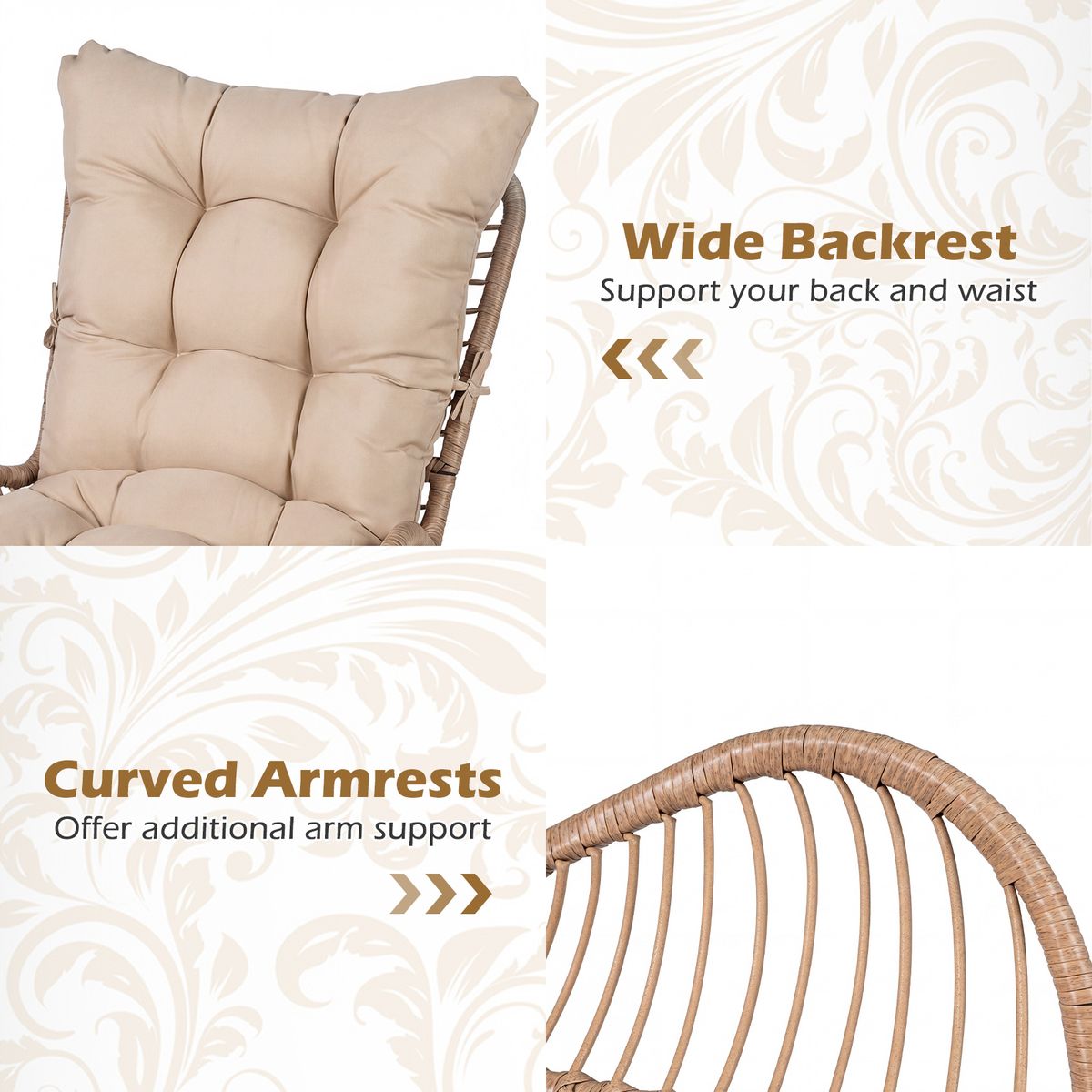 Coast Rotan Gartenstuhl – ergonomisches Design – inklusive dickem Kissen – beige – 1 Stück
