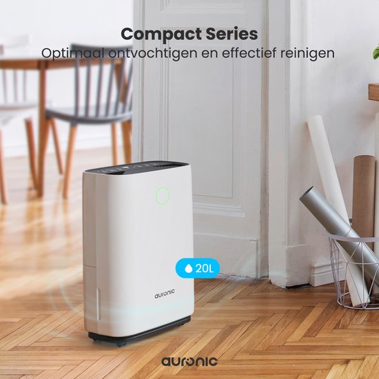 Auronic Luftentfeuchter - Compact Series - 20L pro Tag - Waschtrockenfunktion - Schlafzimmer, Badezimmer und Wohnzimmer - Weiß