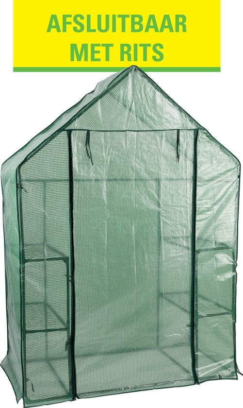 Kinzo Gartengewächshaus - Kunststoffgewächshaus - Gartengewächshaus mit 3 Etagen - Metallrahmen - wasserdichte Abdeckung - 143 x 73 x 195 CM - Grün