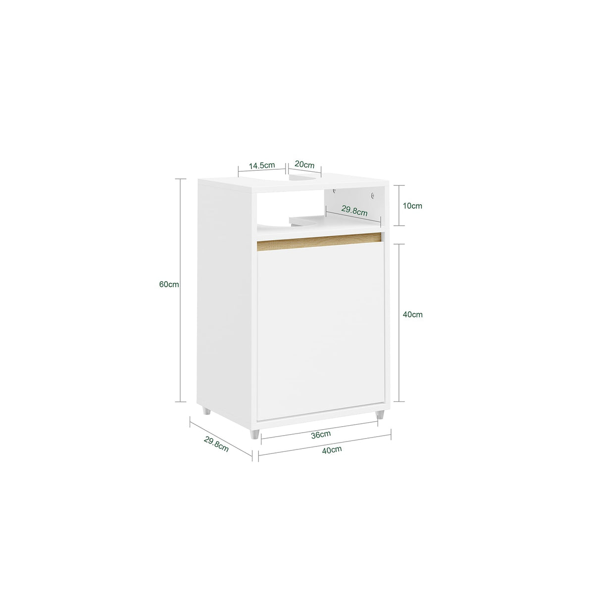 SoBuy Waschtischunterschrank mit 1 Tür – Weiß – 40 x 36 x 60 cm – mit offenem Fach, modern
