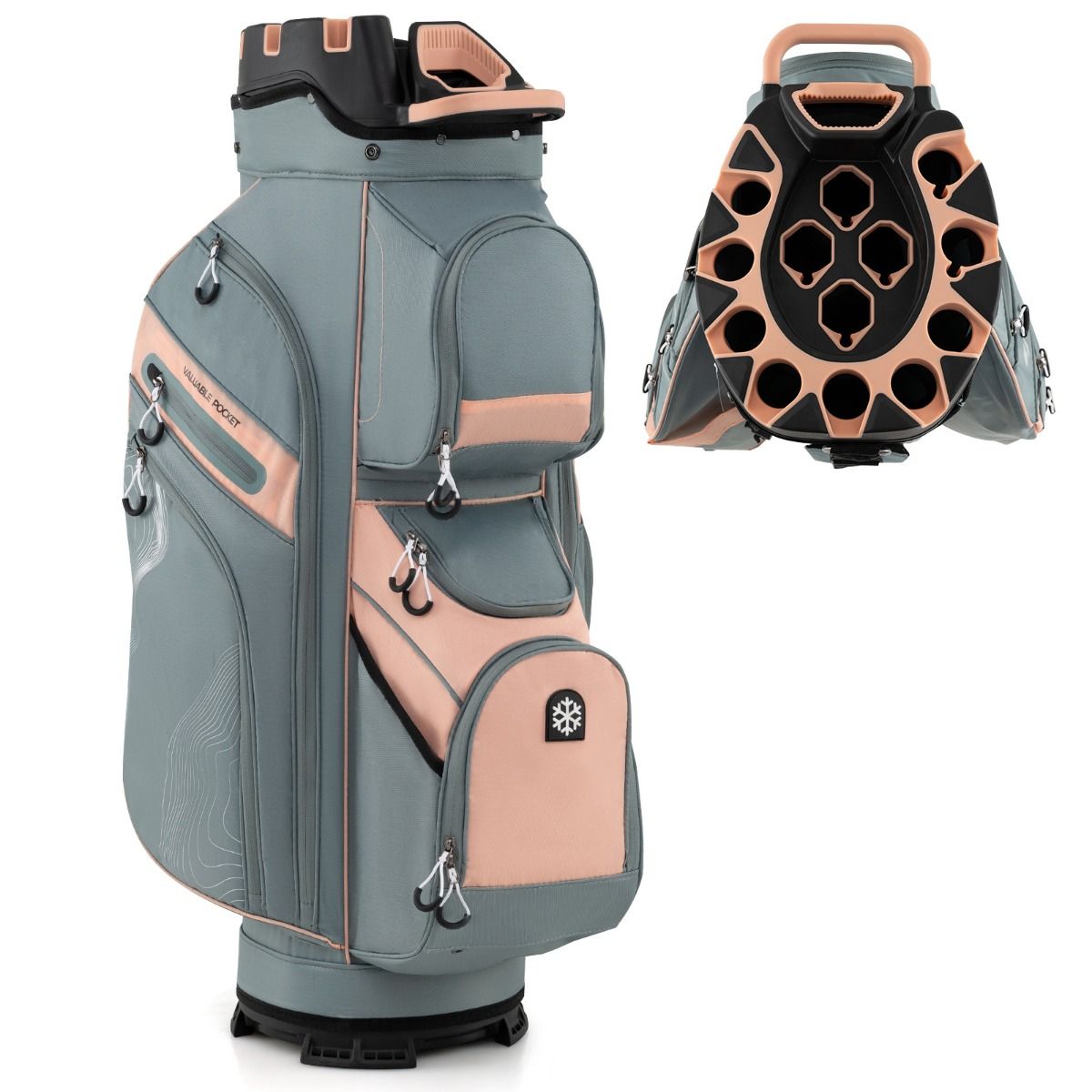 Coast Golfwagen-Tasche – 14 Fächer – 11 Staufächer – grau+orange