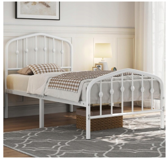 Yaheetech Einzelbett aus Metall im Vintage-Stil – Weiß – 90 x 190 cm