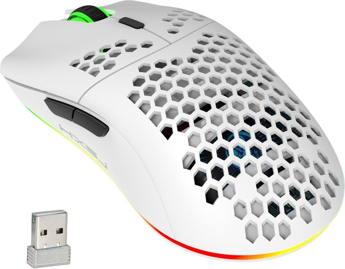 HXSJ T66 2.4G Wireless Gaming Mouse - Computermäuse - Ultraleicht - Kompakt für unterwegs - RGB-Beleuchtung - Weiß