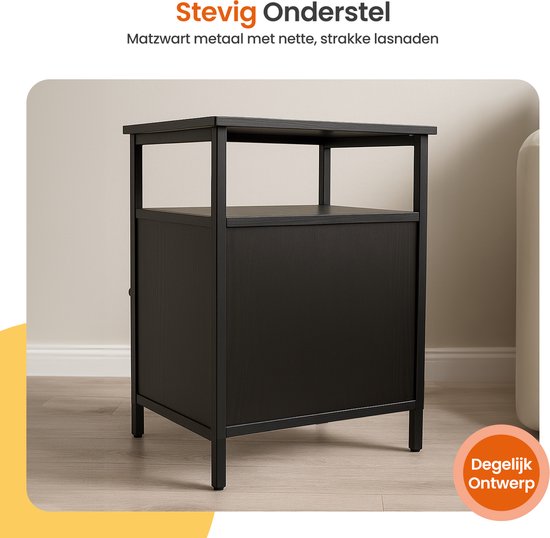 Goliving Nachttisch - 40 x 40 x 60 cm - Aufbewahrungsschrank mit Tür und Einlegeböden - Holz - Industrial - Beistelltisch Modern - Schwarz