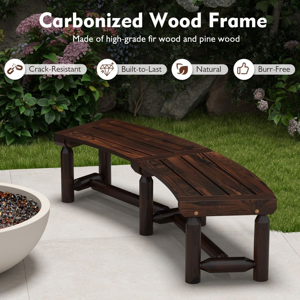 Coast Gartenbank ohne Rückenlehne – geschwungenes Design – 2-3-Sitzer – rustikales Braun 139 x 36 x 41 cm