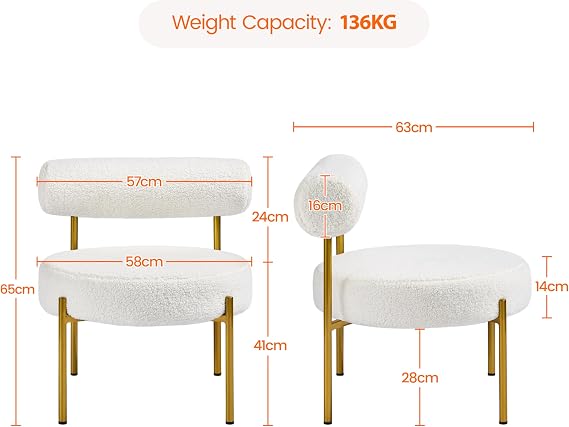 Yaheetech Bouclé-Sessel – Polsterstuhl – Sitzfläche Ø 58 cm – Metallbeine
