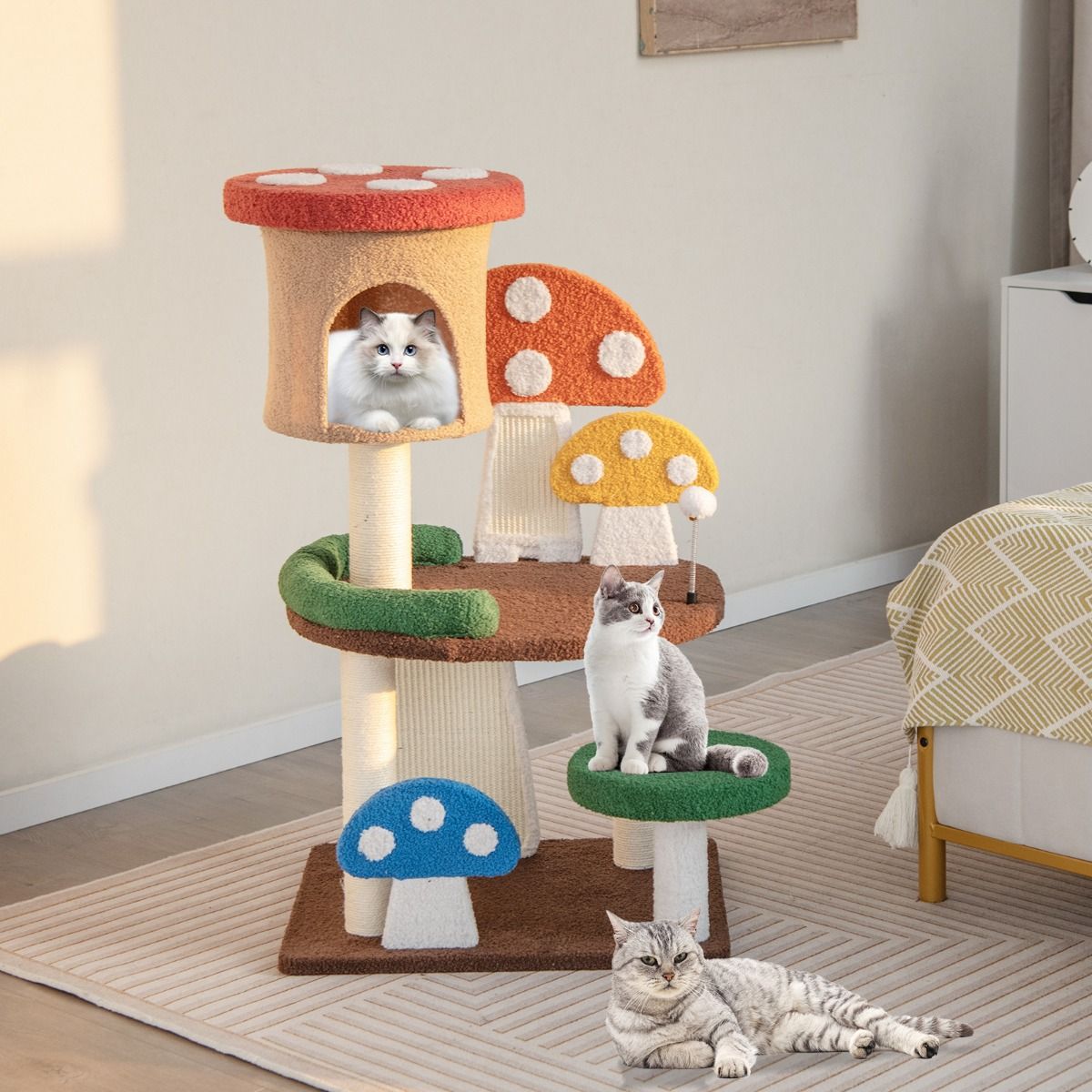 Coast Mehrschichtiger Katzenkratzbaum - Pilzdesign - Interaktiver Spielball - 59 x 48 x 102 cm