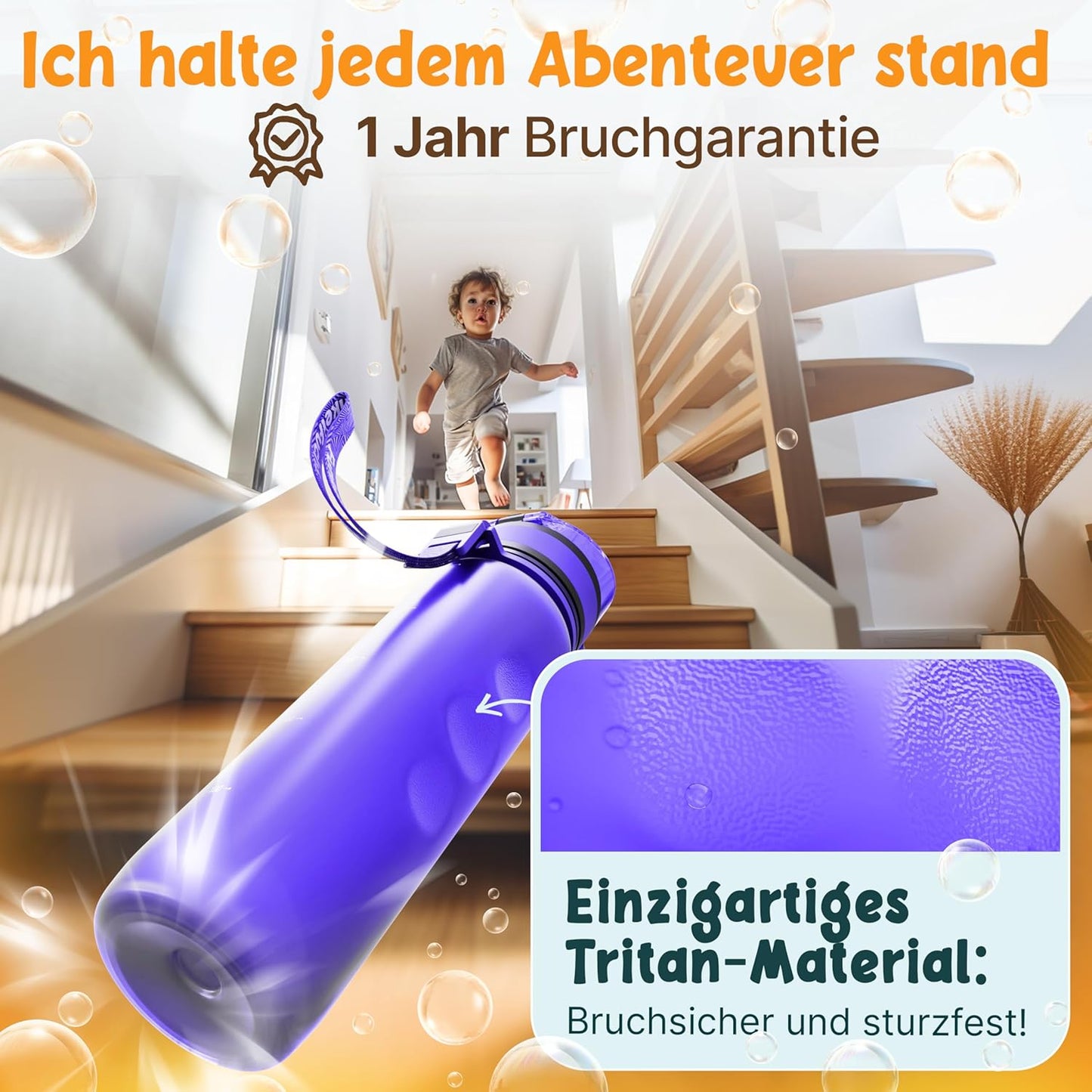 Funkelfuchs® Trinkflasche für Kinder - 500ml, lila - mit Kohlensäure - 100% auslaufsicher - Trinkflasche spülmaschinenfest - für Kindergarten, Einschulung, Schule, Sport