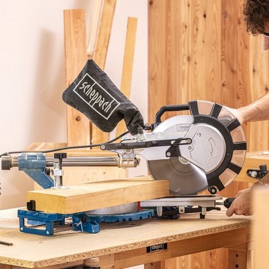 Scheppach Kapp- und Gehrungssäge HM254SPX – 2200 W | 255 mm | Laser, LED und Drehtisch | 2 Sägeblätter