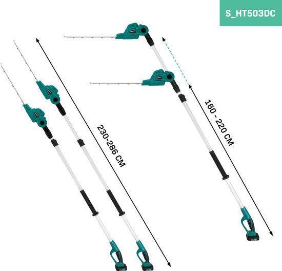 VONROC Teleskop-Accu-Heckenschere 20V - Kippbares Messer - Stufenlos einstellbar (inkl. 2.0Ah Akku und Schnellladegerät)