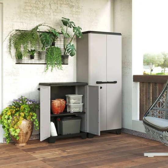 Keter Planet Niedriger Schrank – 1 Einlegeboden – 68 x 39 x 90 cm – Grau/Schwarz