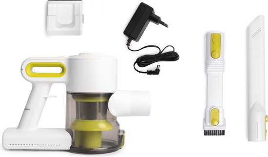 BREND BR-2214 Kabelloser Handstaubsauger mit LED-Beleuchtung - Dreifachfilter nimmt 99,5% Feinstaub auf - Weiß/Grün