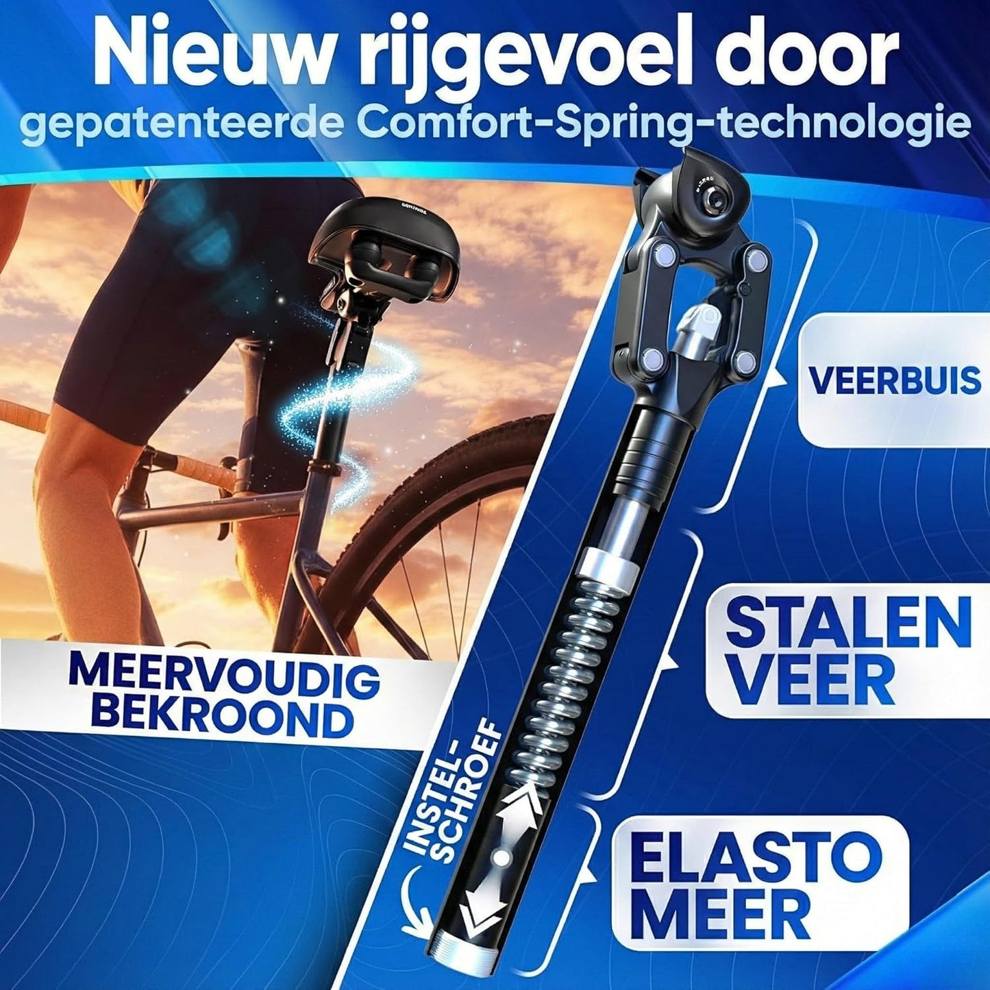Nextcover Federnde Sattelstütze – Comfort-Spring – Einstellbare Federspannung – Für E-Bikes und Fahrräder