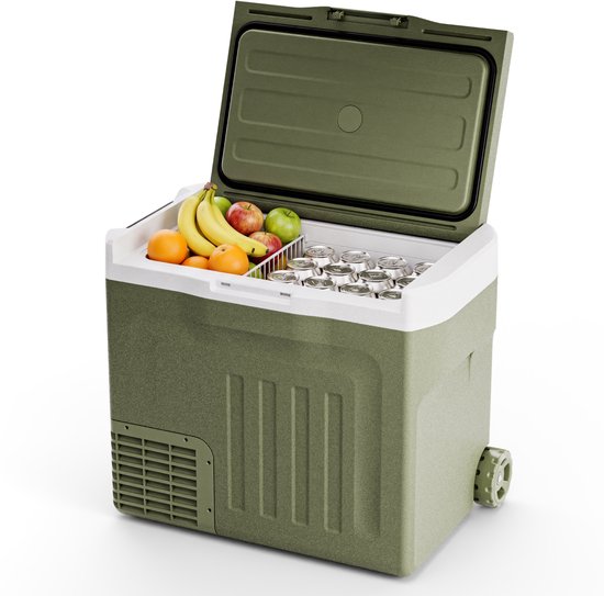 Auronic Electric Cool Box - Kompressor - 40L - 12V und 240 Volt - Camping Kühlschrank - Frigobox Auto - Mit Rädern und Griff - Grün
