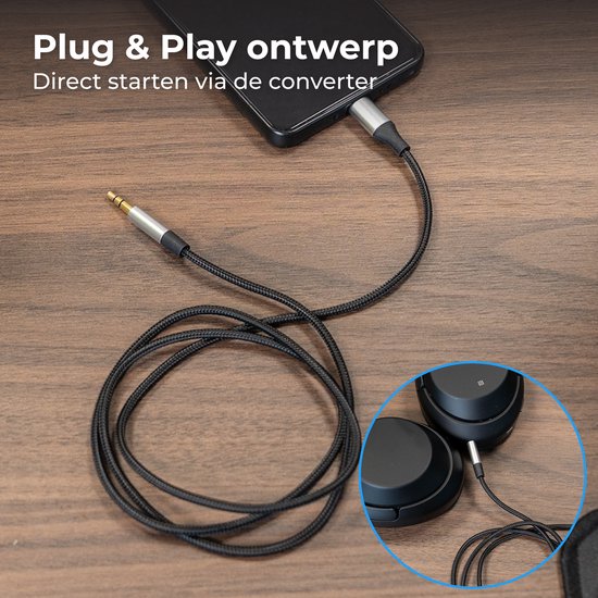 Nuvance AUX-zu-USB-C-Kabel – AUX-Kabel mit USB-C-Anschluss – 1 Meter – USB-C-zu-AUX – geflochtenes Nylon – USB-C-AUX – USB-C-zu-Klinkenstecker