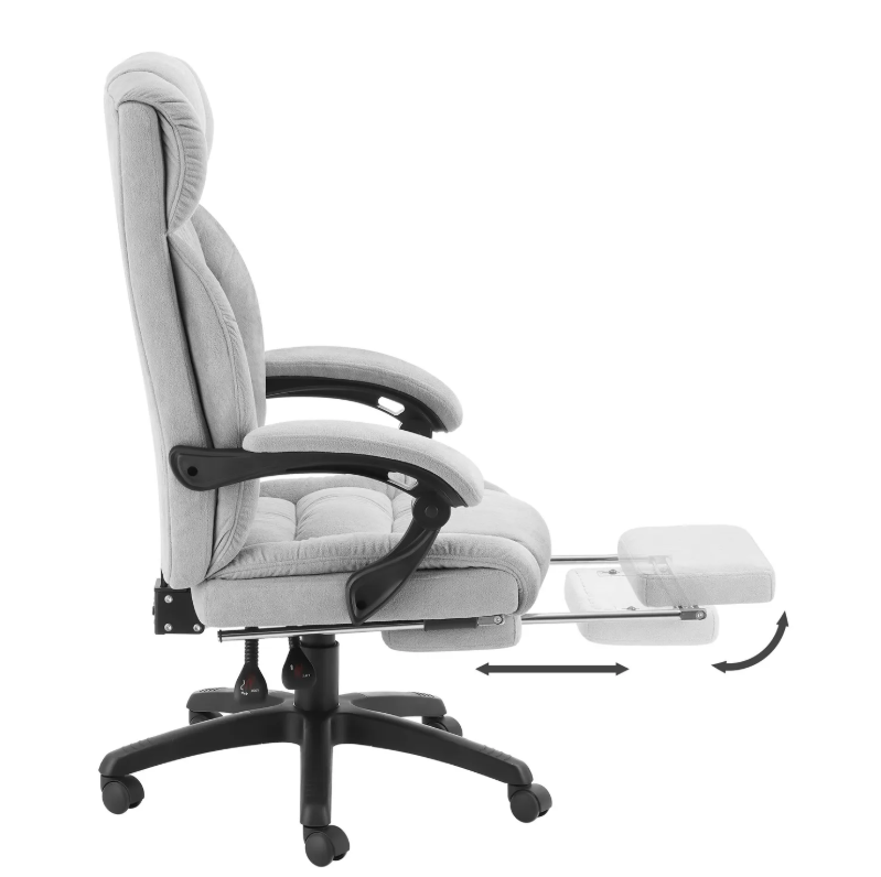 tectake Bürostuhl Jillien mit Fußstütze - Ergonomisch - Velours - Grau
