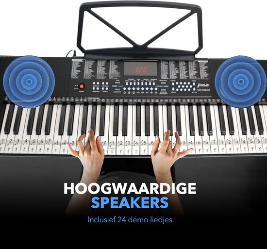 Finesse Keyboard Piano met Standaard & Accessoires - 61 Keys - Elektrische Piano - Kind - New Orleans