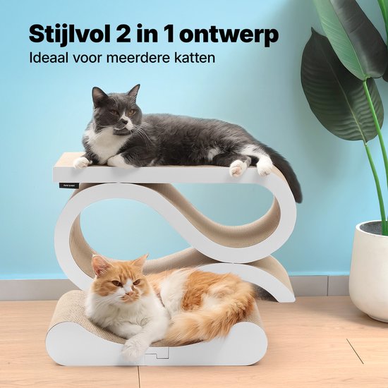 Jake und Jacky Kratzpappe für Katzen 2 in 1 Modell - Kratzbaum Pappe - Kratzbrett - Kratzkorb - Kratzmöbel - Kratzmatte Pappe - Katzenkorb - Katzenbett - 60x24x34cm