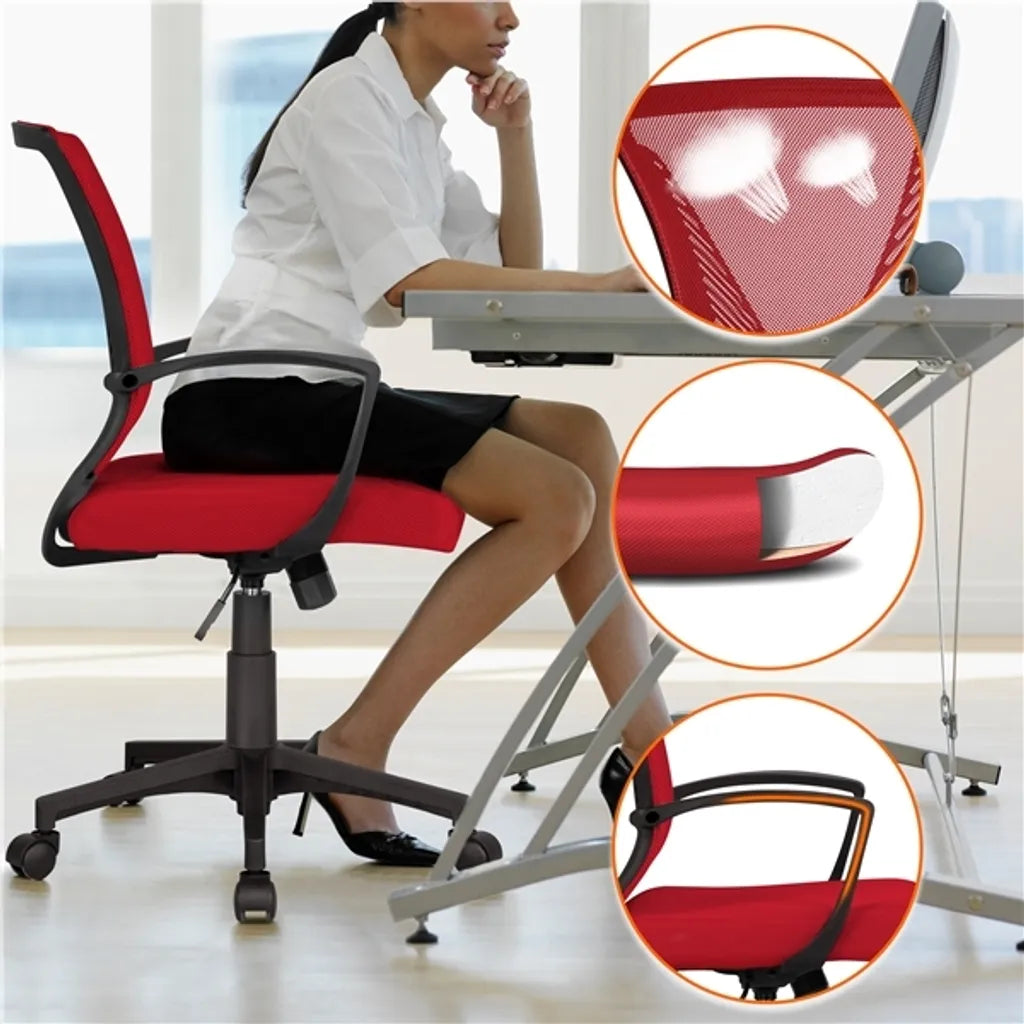 Yaheetech Ergonomischer Bürostuhl 60 x 60 x 91–100,5 cm – Rot – Verstellbarer Drehstuhl mit Netzrückenlehne