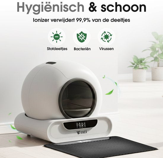 Vivex® Automatisches Katzenklo - Selbstreinigendes Katzenklo inkl. App - 75L - inkl. Matte und 5 Rollen Sammelbeutel - XXL