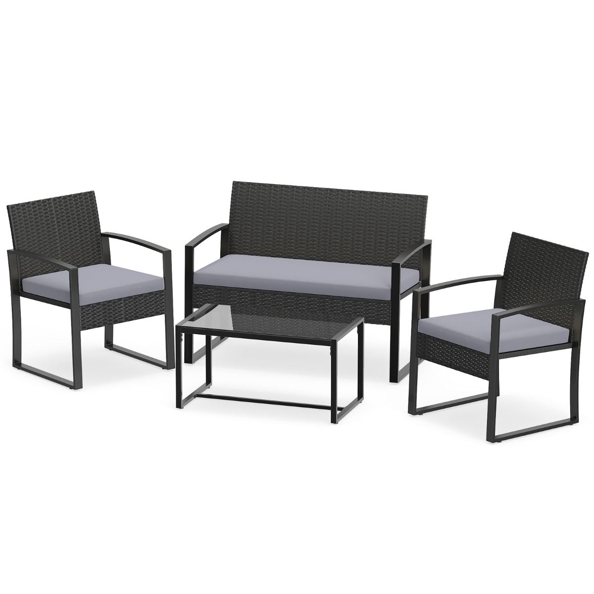 Coast-Gartenset für 4 Personen – inklusive Glastisch, 2-Sitzer-Sofa und 2 Sesseln – grau