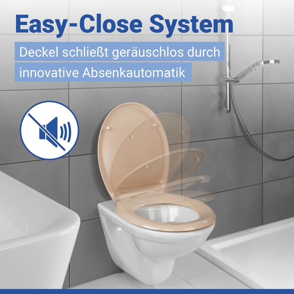 WENKO Ottana Toilettensitz Beige – Duroplast – Easy-Close – Fix-Clip