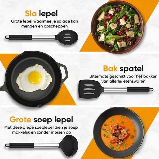 Strex Küchenutensilien-Set mit Halter 43-teilig - Hitzebeständig / BPA-frei / Silikon - Küchenutensilien