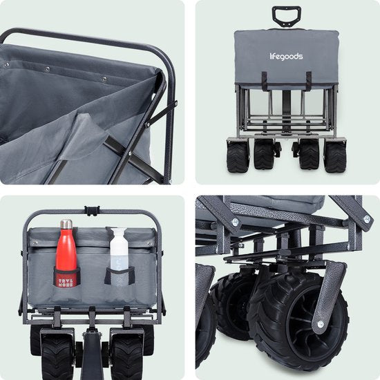 LifeGoods Wagon - faltbar - 80KG Tragfähigkeit - 94L - waschbares Polyester - Grau