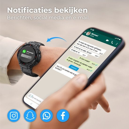 Nuvance Outdoor Smartwatch K22 - 45mm - Touchscreen - IP67 Wasserdicht - iOS & Android